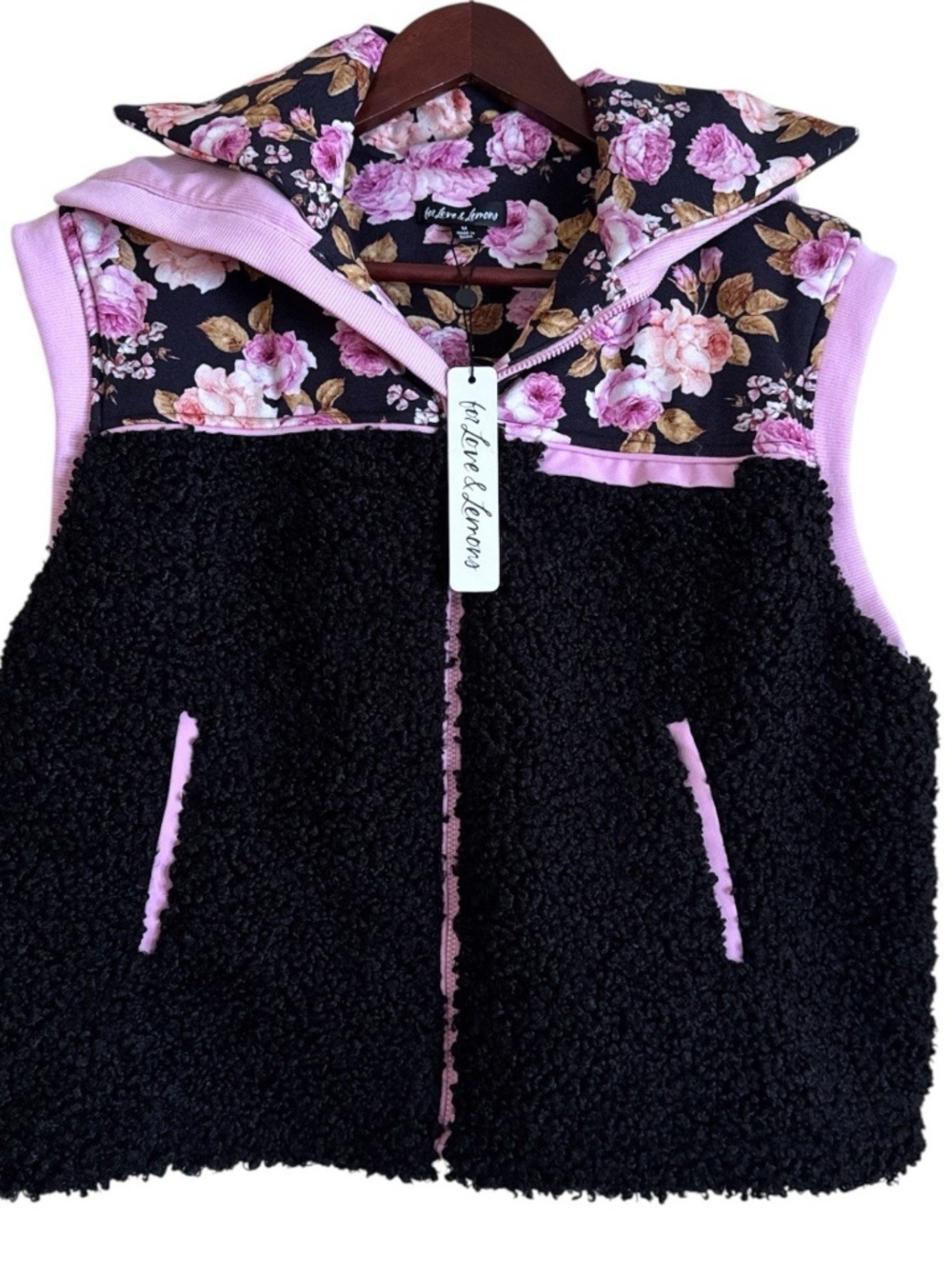 For Love and Lemons Floral Shearling Vest XS barely worn
